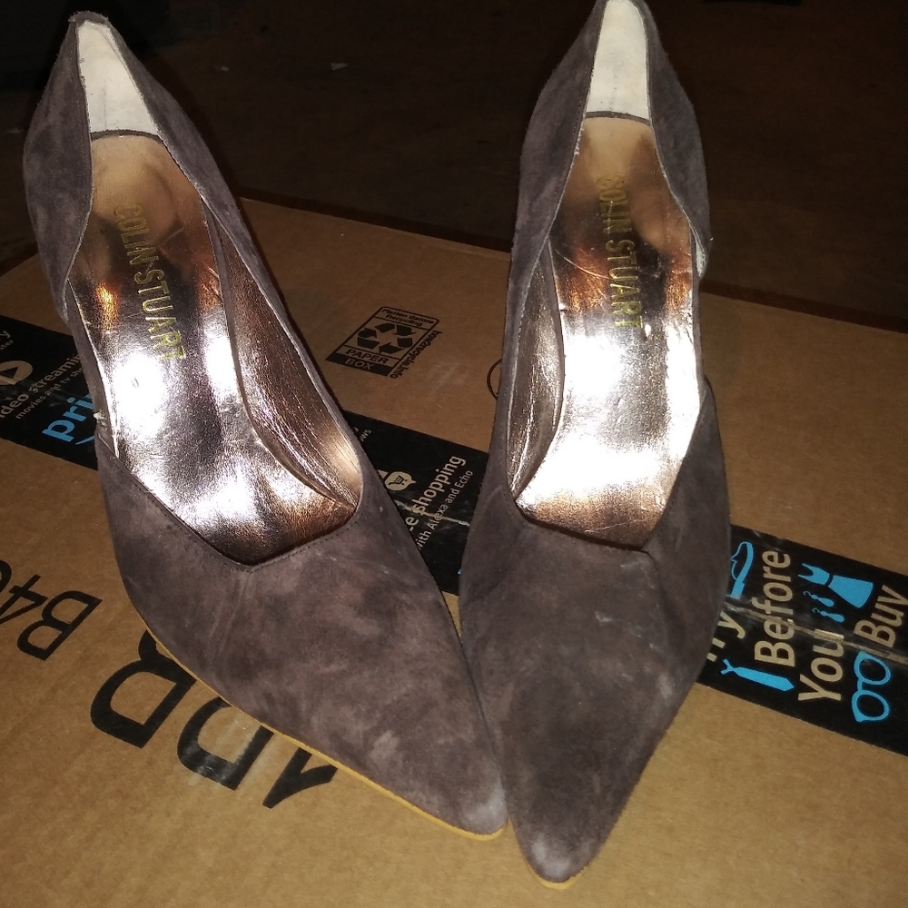 Suede pointed toe heels